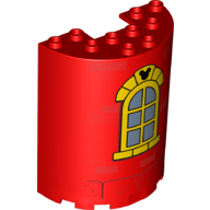 Cylinder Half 3 x 6 x 6 with 1 x 2 Cutout with Yellow Window, Black Mickey Mouse Symbol Print (Red)