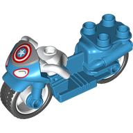 Duplo Motorcycle with Rubber Wheels, White Handlebars, Windscreen and Headlights with Captain America Logo Print (Dark Azure)