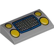 Brick Curved 2 x 4 x 2/3 No Studs with Yellow Headlights, Grill Print (Light Bluish Gray)