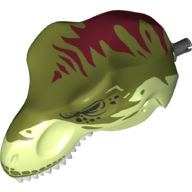 Animal Body Part, Dinosaur, Tyrannosaurus Rex Head with Pin, White Teeth, Olive Green Top and Dark Red Stripes Print (Yellowish Green)