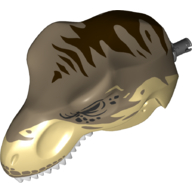 Animal Body Part, Dinosaur, Tyrannosaurus Rex Head with Pin, Tan Teeth, Dark Tan Top and Dark Brown Stripes Print (Tan)
