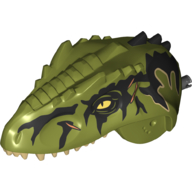 Animal Body Part, Dinosaur, Giganotosaurus Head with Black Pin, Tan Teeth, Black Markings, Scars Print (Olive Green)