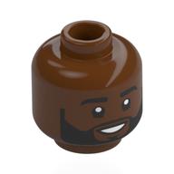Minifig Head Karamo, Thick Eyebrows, Beard, Smile Showing Teeth Print (Reddish Brown)