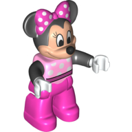 Duplo Figure Minnie Mouse with Bright Pink Top with White Spots and Black Arms - Dark Pink Legs (Bright Pink)
