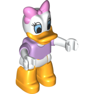 Duplo Figure with Short Sleeve Lavender Top and White Arms, Bright Pink Bow - Bright Light Orange Legs (Daisy Duck) (Lavender)