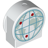 Duplo Brick 1 x 3 x 2 Round Top, Cut Away Sides with Globe with Red Dots Print (White)