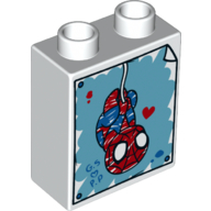 Duplo Brick 1 x 2 x 2 with Spider-Man Sketch Print (White)