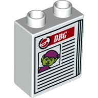 Duplo Brick 1 x 2 x 2 with Newspaper with Green Goblin and 'DBG' Print (White)