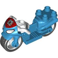 Duplo Motorcycle with Rubber Wheels, Spider Web, Headlights and Spider-Man Logo, White Handlebars Print (Dark Azure)