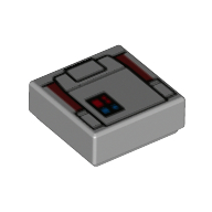 Tile 1 x 1 with Red/Blue Buttons, Pocket Print (Light Bluish Gray)