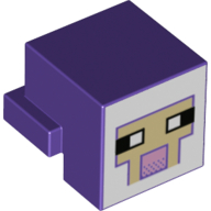 Minifig Head Special, Cube with Rear Ledge, Pixelated White and Tan Face with Dark Purple Outline and Pink Mouth Print (Dark Purple)