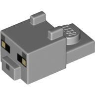Animal Body Part, Cat Head 1 x 2 with Cube with Ears, Nose and Pixelated Face with Tan Eyes and Dark Bluish Grey Nose Print (Cat) (Light Bluish Gray)