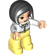 Duplo Figure with Straight Hair with Left Parting Black, Bright Light Yellow Legs, Bow Print (White)