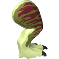 Animal Body Part, Dinosaur, Tyrannosaurus Rex Leg, Right, with Pin Dark Red Markings on Olive Green Print (Yellowish Green)