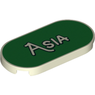 Tile Round 2 x 4 with 'Asia' on Green Background Print (Glow in Dark White)