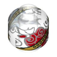Minifig Head (No Face), Bottle / Jar, Red Flower, Gold Band Print (Trans-Clear)