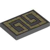 Tile 2 x 3 with Tan Aztec Tile Print (Dark Bluish Gray)