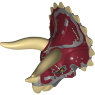 Animal Body Part, Dinosaur, Triceratops Head with Dark Red and Dark Bluish Grey Brindle, Tan Horns (Dark Bluish Gray)