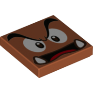 Tile 2 x 2 with Goomba Face with Low Furrowed Brow, Open Mouth Print (Dark Orange)