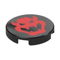 Tile Round 2 x 2 with Red Bowser Skull Print (Black)