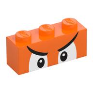 Brick 1 x 3 with White Eyes, Angry Eyebrows Print (Orange)
