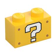 Brick 1 x 2 with White Question Mark '?' Print (Yellow)