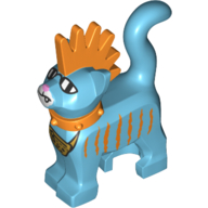 Animal, Cat, Standing with Bright Light Orange Spiky Mohawk and Collar, Bright Light Orange Stripes, Sunglasses and Gold Chain Print (Medium Azure)