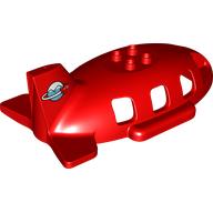 Duplo Airplane Midsize Fuselage Upper with Tail with Airplane Circling Globe Horizontal Print (Red)