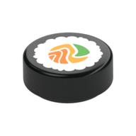Tile Round 1 x 1 with Sushi Print (Black)