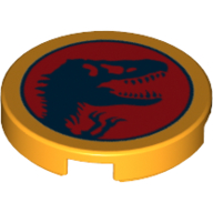 Tile Round 2 x 2 with T-Rex Skeleton Silhouette (Jurassic Park Logo) Print (Bright Light Orange)