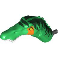 Animal Body Part, Dinosaur, Baryonyx Head with Yellow Eyes, Dark Green Markings, Orange Stripe, White Teeth (Green)