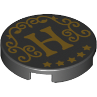 Tile Round 2 x 2 with Gold H, 5 Stars Print (Black)