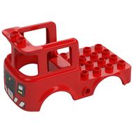 Duplo Truck Body, with Fire Logo, Headlights, Grille, and Red and White Fender Print (Red)