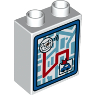 Duplo Brick 1 x 2 x 2 with Map with Dog and Car Print (White)