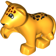 Duplo Animal Leopard Cub with Raised Paw and Spots on Head and Back Print (Bright Light Orange)