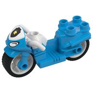 Duplo Motorcycle with Rubber Wheels, White Handlebars, Police Badge, and Headlights Print (Dark Azure)