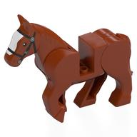 Animal, Horse, Moveable Legs with Black Bridle and Wide White Blaze Print (Dark Orange)