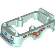 Duplo Car Body, Camper / Bus 6 x 10 x 2 with Flowers, Headlights, Fender Print (Light Aqua)