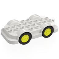 Duplo Car Base 4 x 8 with Four Black Wheels and Vibrant Yellow Hubs (White)