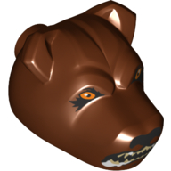 Animal Body Part, Dog Head with Orange Eyes and Fangs Print (Fluffy) (Reddish Brown)