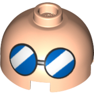 Brick Round 2 x 2 Dome Top with Blue Glasses Print (Light Nougat)