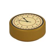 Tile Round 1 x 1 with Clock/Watch Print (Pearl Gold)