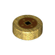Tile Round 1 x 1 with Chinese Coin Print (Pearl Gold)