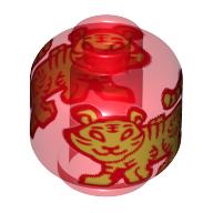 Minifig Head (No Face), Golden Tiger Print (Trans-Red)