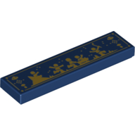 Tile 1 x 4 with Golden Silhouettes of Figures Playing In Snow/Ice Print (Dark Blue)