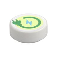 Tile Round 1 x 1 with Green Plug on Bright Green Background Print (White)