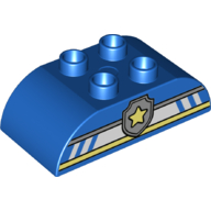 Duplo Brick 2 x 4 Curved Top with Yellow and Silver Police Badge Print (Blue)
