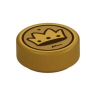 Tile Round 1 x 1 with Golden Crown Print (Pearl Gold)