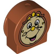 Duplo Brick 1 x 3 x 2 Round Top, Cut Away Sides with Cogsworth Clock Face Print (Dark Orange)