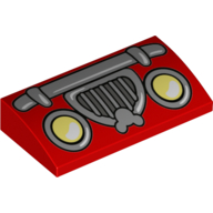 Brick Curved 2 x 4 x 2/3 No Studs with Car Headlights, Gray Fender and Grille with Hidden Mickey Print (Red)
